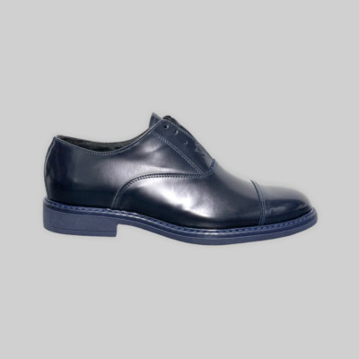 Oxford Schuhe Francesine Herren Glänzendes Leder Blau Made in Italy Hochzeit