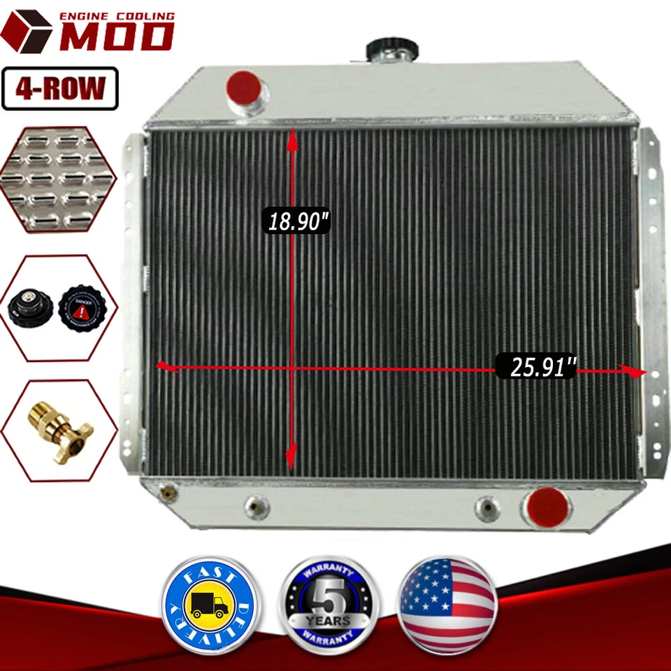 4-ROW 62MM ALUMINUM RADIATOR FIT 1967-1981 FORD F100 F150 F250 F350 PICKUP AT MT Foto 2 de 4