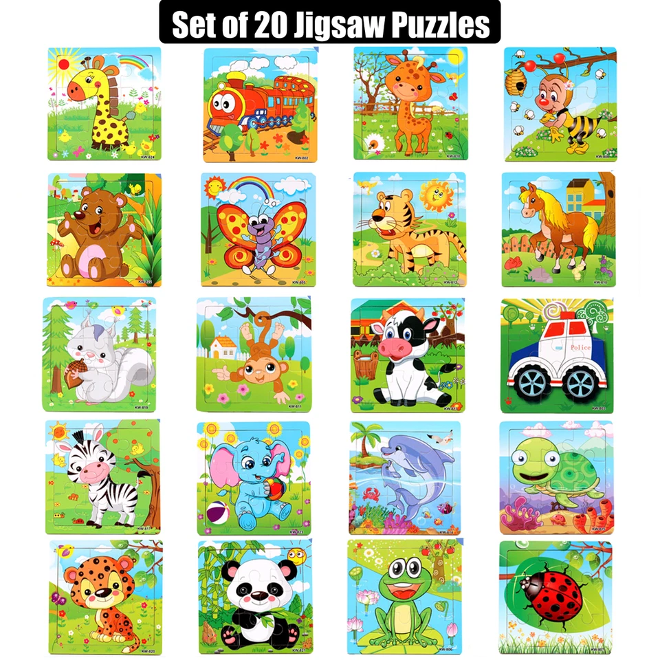 20 Pack Wooden Jigsaw Puzzles for Toddlers Baby Kids  3 4 5Years Old Color Shape - Image 2 of 4