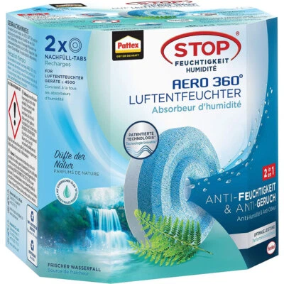 Pattex AERO 360° Luftentfeuchter Frischer Wasserfall Tabs Nachfüllpack 2 x 450 g
