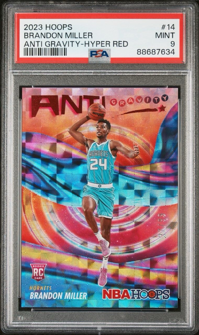 2023-24 Panini NBA Hoops Brandon Miller Anti Gravity RC Hyper Red 37/99 PSA 9