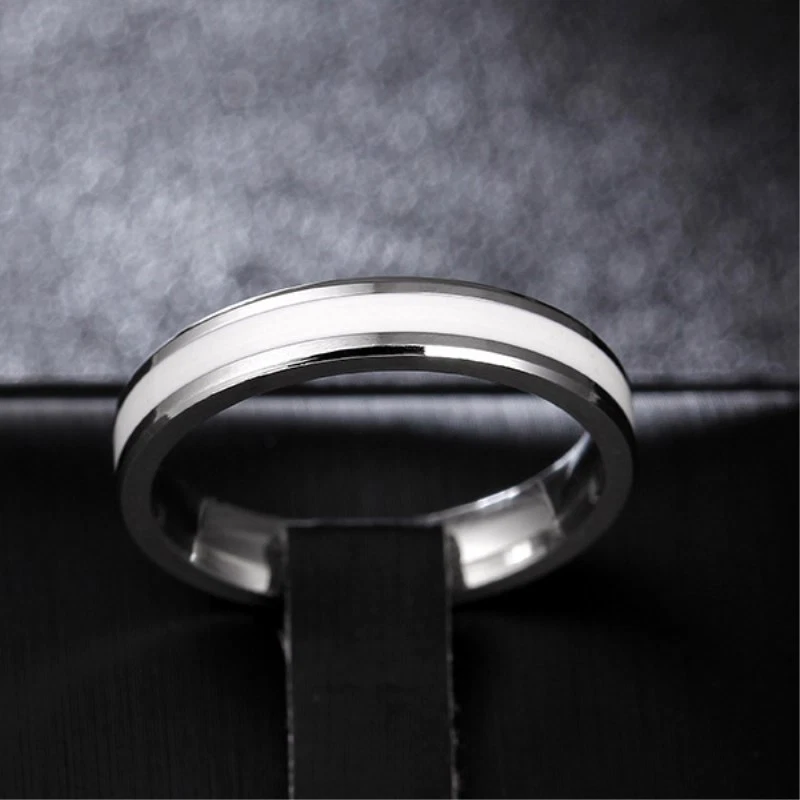 4mm Black&Silver/White&Silver Bands Women Stainless Steel Couple Rings Size 6-12 - Image 4 of 4