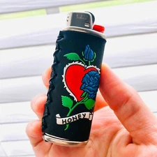 Metal Lighter Case Cover Fits Standard Bic Lighter J6 In Rose Heart