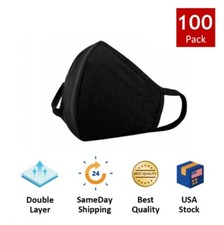 100Pcs Double Layer Black Cotton 3D Washable Reusable Face Mask Bulk