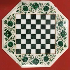 18" Marble kids children game Chess table Top Inlay Stone handicraft antique