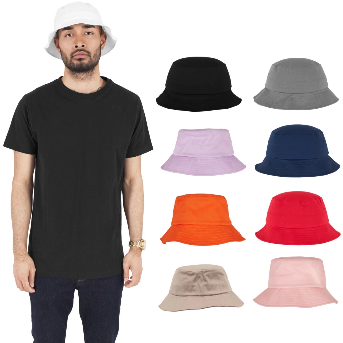 Yupoong Flexfit Cotton Twill Bucket Hat Basic Angler Cap Summer Beanie
