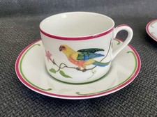 Lynn Chase Designs 1989 Parrots of Paradise Porcelain Cup & Saucer Set + Bonus