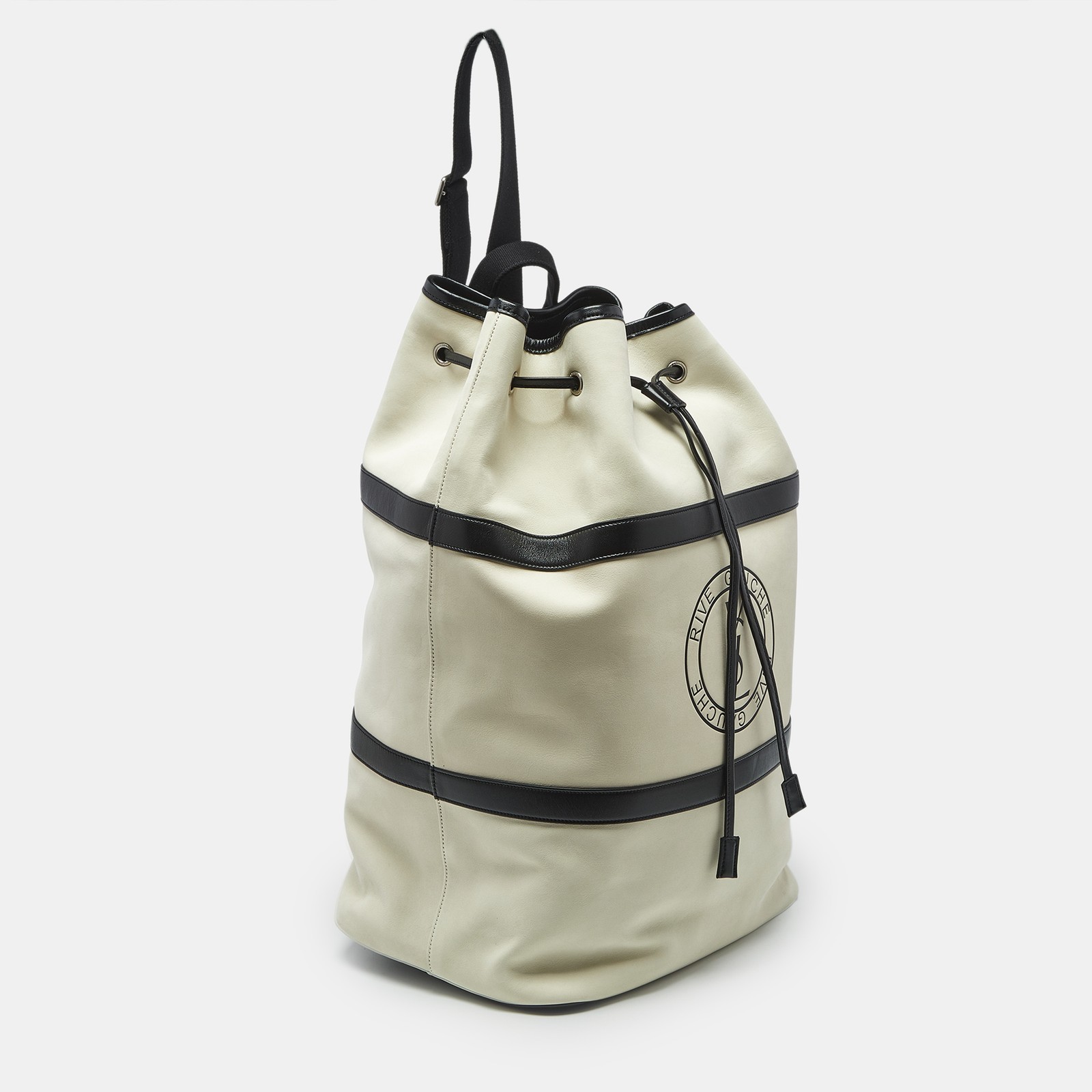 Borsa a tracolla Saint Laurent crema nero nabuk e pelle Rive Gauche