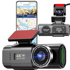 4K Dual Dash Cam Front  Rear with WiFi, GPS, Night Vision, 128GB Storage