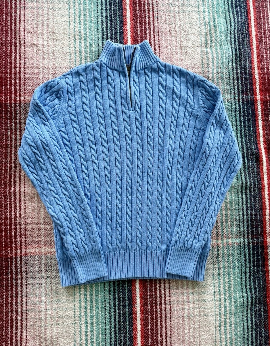 トップス 90's POLO JEANS Ralph Lauren Zip up Knit 90s Polo Jeans Company Light Blue Cable Knit Quarter Zip Sweater L