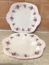 Two Royal Windsor Cottage Roses Bone China Plates 9 by 8.5 Inches