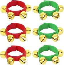 Augshy 6 Packs Christmas Wrist bands Jingle Bells with Gold Bells,