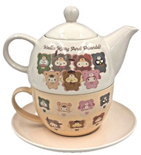Hello Kitty Friends Ceramic Teapot Cup Set Sanrio Latte Bears Bioworld NIB