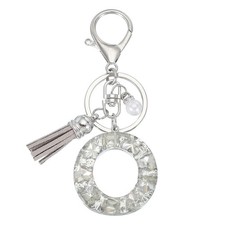 Initial Letter Keychain with Tassel Alphabet Letter O Keyring Silver