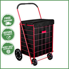 FOLDING SHOPPING CART LINER Rolling Utility Trolley Wheels Basket Hood Bag Black