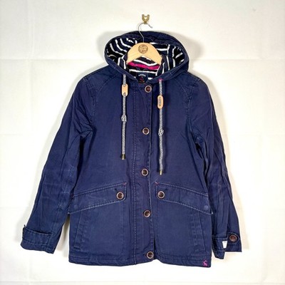 Joules Mantel Damen Blau Größe 8 Kapuzenjacke Reißverschluss Knopf Kapuze Maritim 