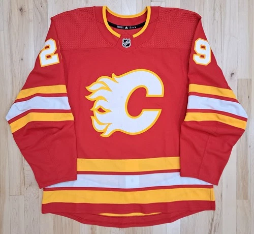 Adidas MiC Dillon Dube Calgary Flames Game Worn Jersey NHL 56