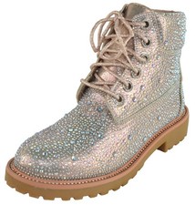 Forever Women Rhinestone Bling Ankle Combat Boots Sparkly Booties WONDERFUL Gold