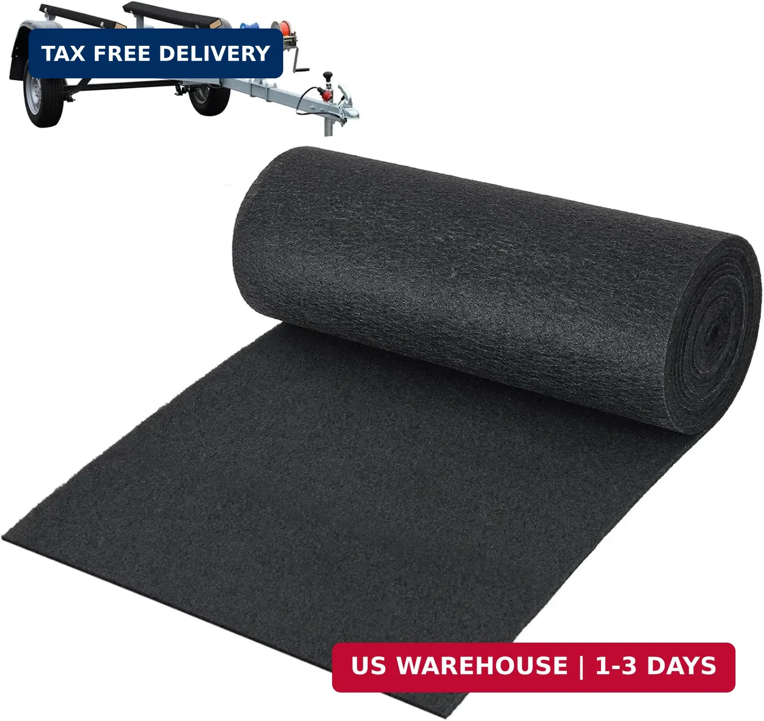 Boat Trailer Bunk Carpet 16 Inch x 16 Feet, Black Marine Carpet Padding Cover Ro