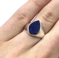 Anello sigillo massiccio in argento 925 goccia lapislazzuli anello uomo...