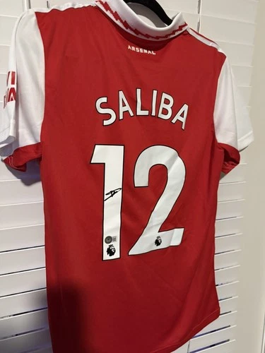 Autographed/Signed William Saliba Arsenal Red Soccer Jersey Beckett BAS COA