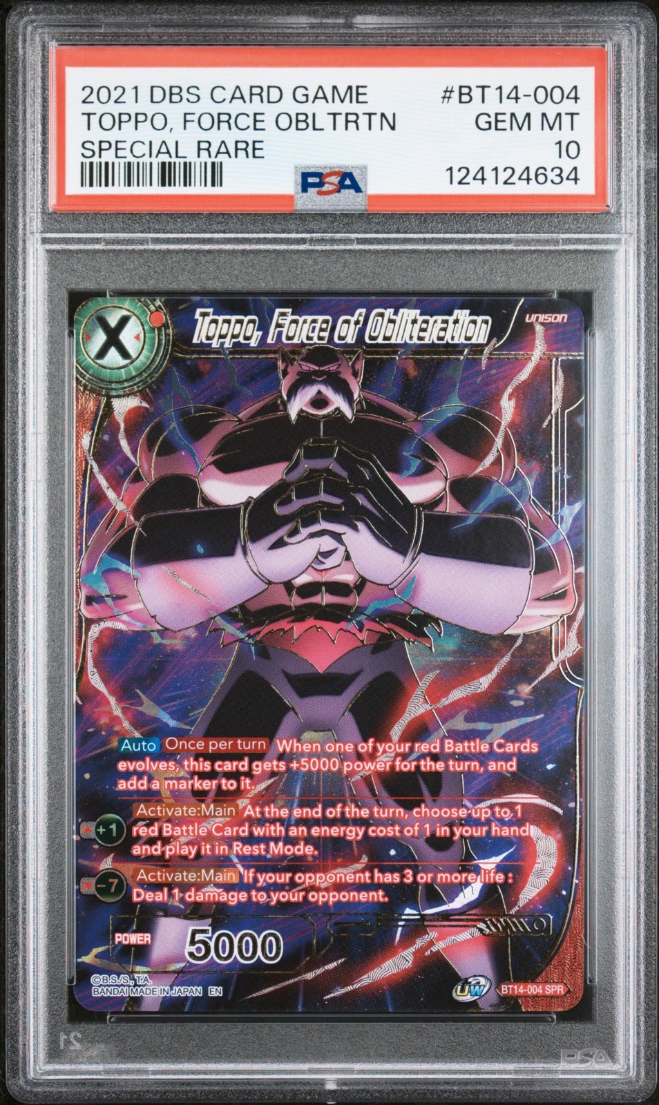 Dragon Ball Super Toppo God of Destruction SPR 2021 sello de oro PSA 10 GEMA como nuevo