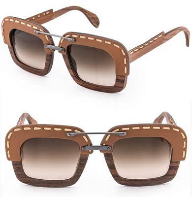 PRADA 26R RAW Nut Light Brown Leather Wood Sunglasses Square PR26RS Unisex 26RS