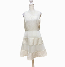 Ann Taylor White Fit & Flare Knee Dress Square Neck Sleeveless Zip | 4