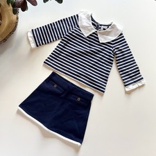 NWT Janie and Jack Merch Ponte Shirt Navy Skirt Outfit 12-18m