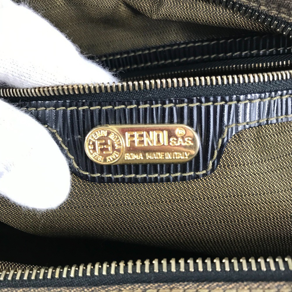 FENDI Vintage Pequin Mini Boston Bag Handbag Leather Canvas Black