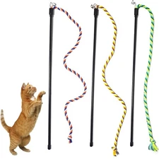KABASI 3PCS Cat String Wand Toys, Colorful Interactive Cats Teaser 