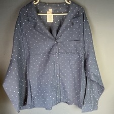 Auden Women's Size 4X Polka Dot Flannel Long Sleeve Pajama Set Navy Blue