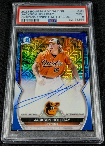 PSA 9 RC AUTO /150 JACKSON HOLLIDAY BLUE REFRACTOR ⚡SP ROOKIE 2023 Bowman Chrome