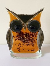 Fused glass OWL by Annette Patolowski  NOBILE GLASSWARE orange Ht 15.5cm