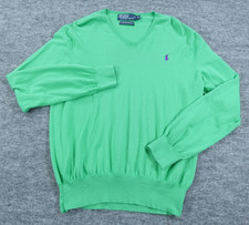 Polo Ralph Lauren Sweater Mens Medium Green Crewneck Pullover Pima Cotton Pony