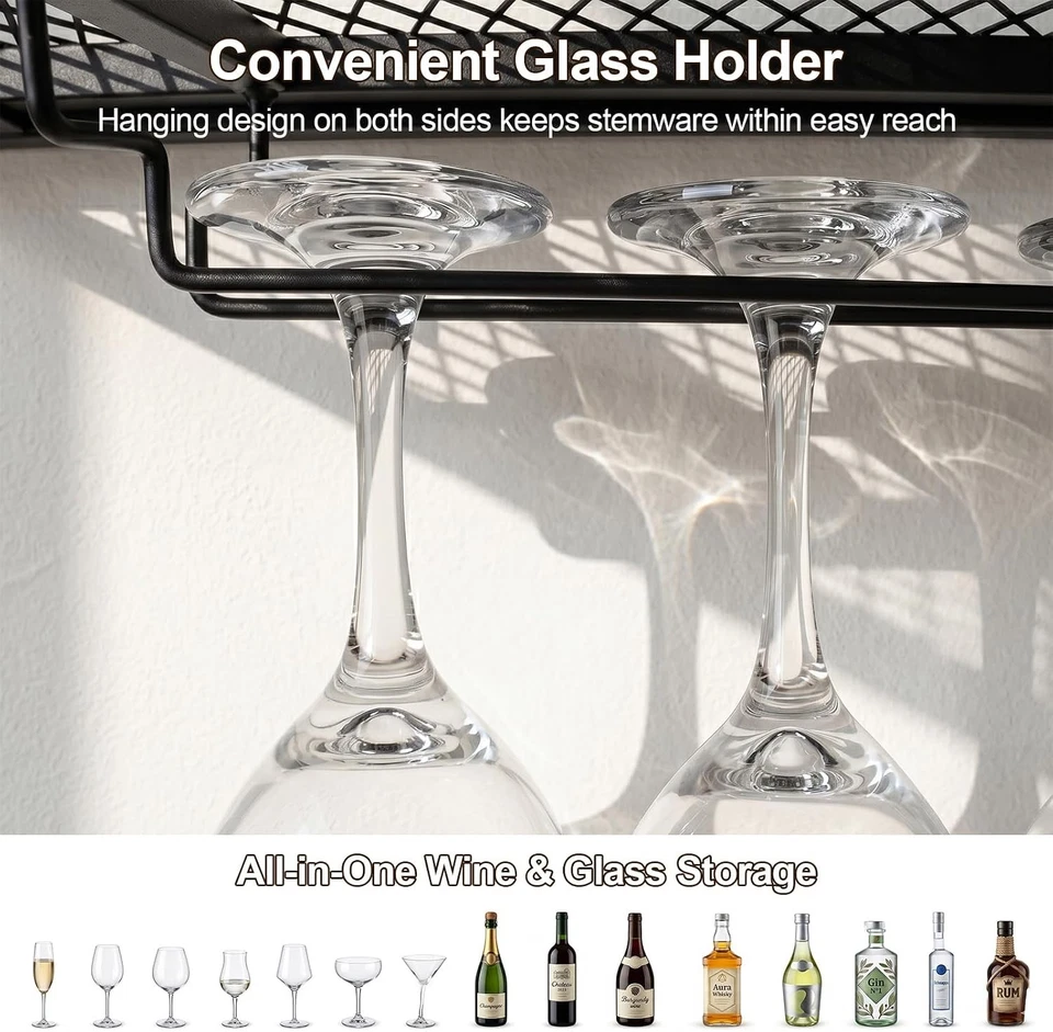 Weinregal Wandmontage 3-stöckig Metall Schwarz 100×15×90 cm für Küche Bar - Bild 4 von 4
