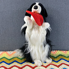 FAO Schwarz Border Collie Dog Plush 19" Begging Catching Red Frisbee Rare