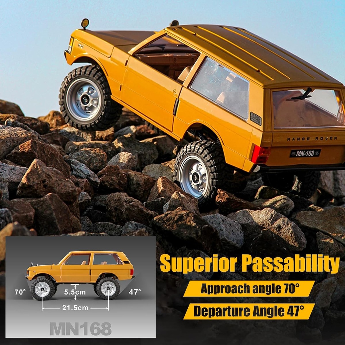 r*r様 MNMODEL MN-168 RangeRover 1970 4WD MN-168 1/12 Range Rover 1970 RC Crawler 4x4 Off Road 2.4GHz Yellow