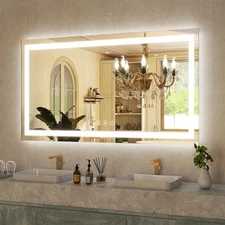 LED Bathroom Mirror - 48"x32" Anti-Fog Lighted Wall Mirrors with Memory Funct...