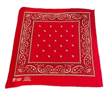 Red Color Fast Bandana Paris Made In USA 100% Cotton Vtg RN 13960 Handkerchief