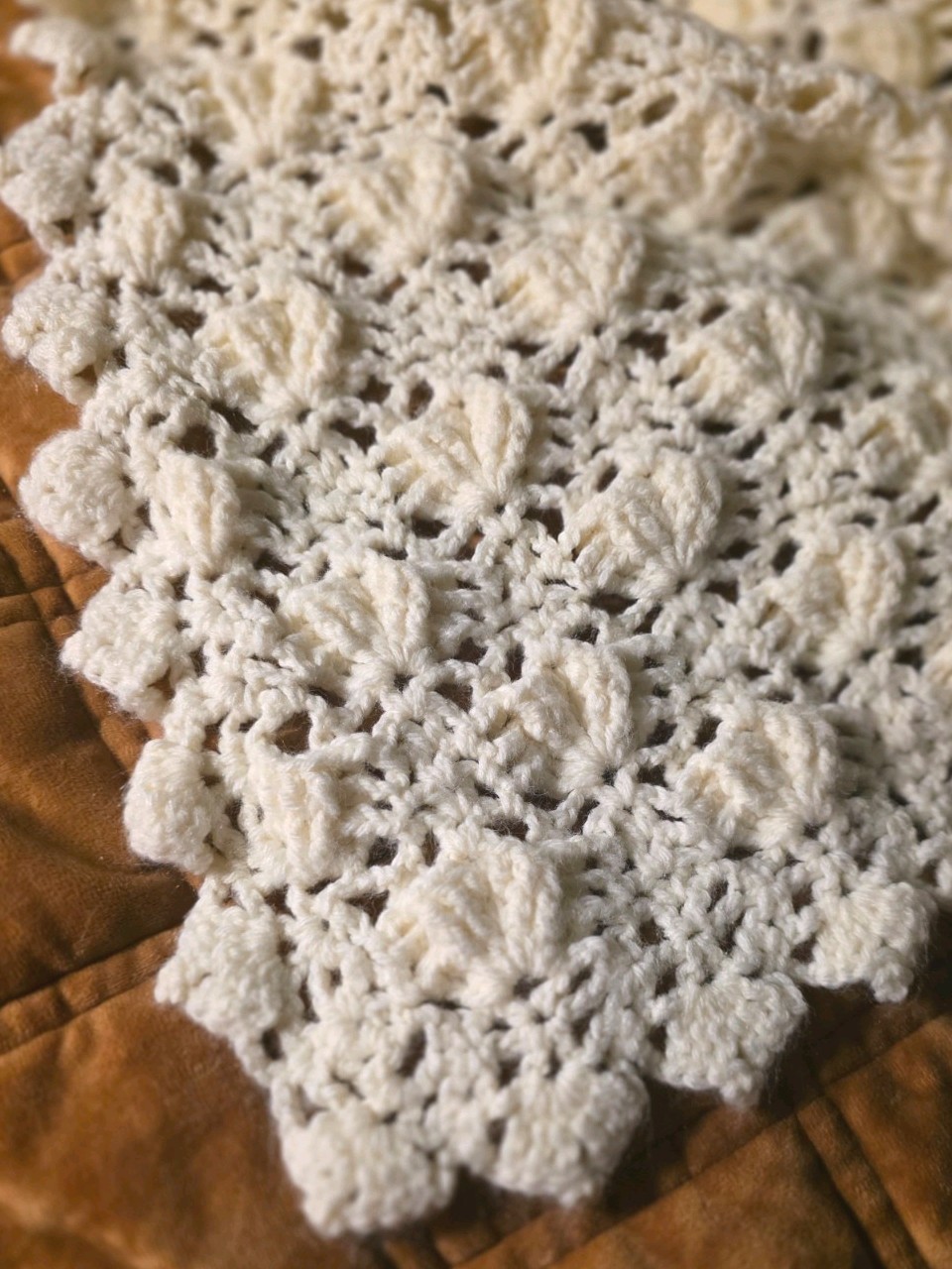 Handmade off-White Crochet Sofa Throw Blanket Textured Traditional Rectangle thumbnail 2