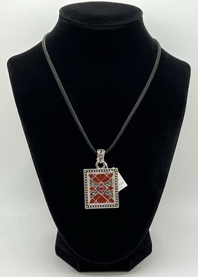 Lia Sophia New  Lattice  Red Cut Crystal & Enamel Silver Tone Pendant Necklace