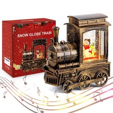 Christmas Snow Globe Lantern Train with Water Swirling Glitter, Musical and L...