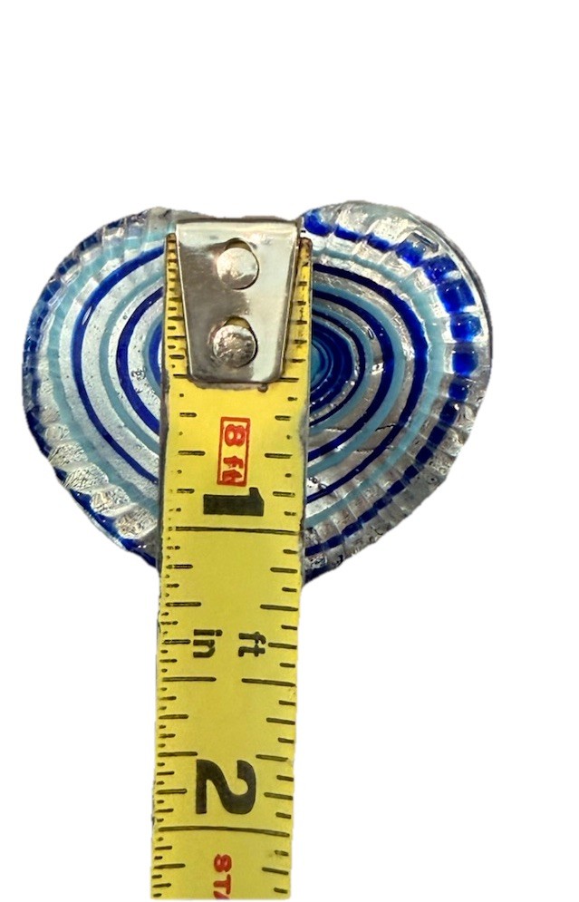 Handmade Murano Style Glass Heart Pendant Blue Clear Swirl ~2”