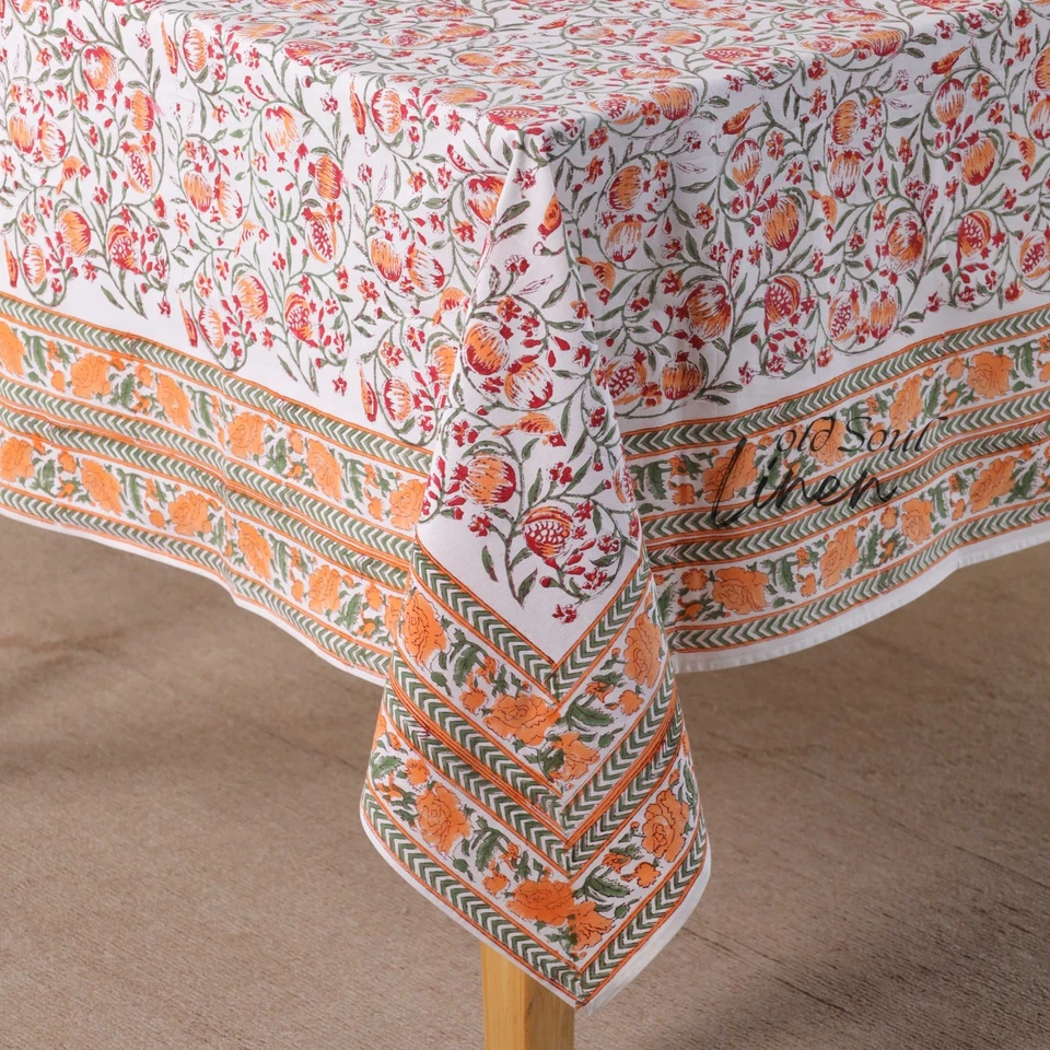 Boho Floral Tablecloth 100% Cotton Handcrafted Kitchen Dining Decor Table Cover - Image 2 of 4