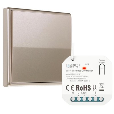 kinetic-switch Funklichtschalter Set gold batterielos mit smartem Empfänger 230V