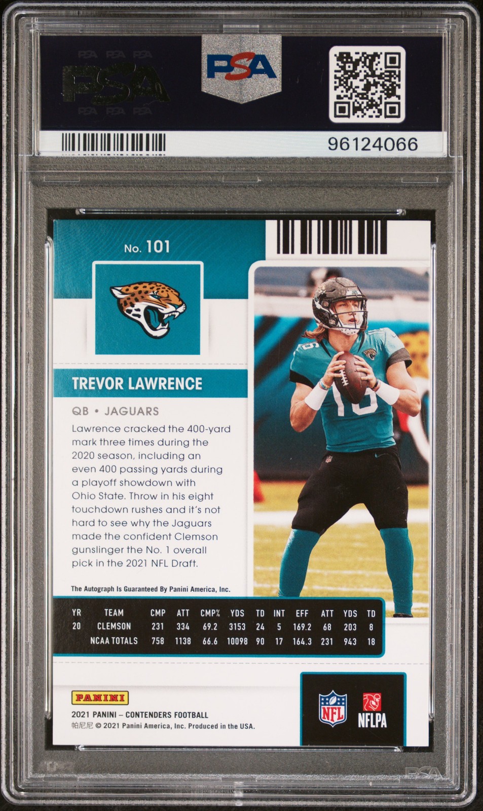 2021 CONTENDERS AUTO #101 TREVOR LAWRENCE ROOKIE RC PSA AUTHENTIC AUTO 10 view 2
