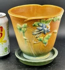 Roseville Columbine, Brown #656-5” Flower Pot W/saucer Both In Exc. Mint Cond.