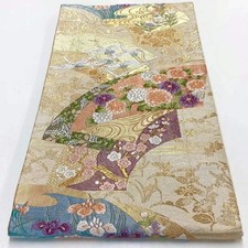 6707 Japanese Vintage Fukuro Obi Belt Kimono Fabric Silk Traditional Gold