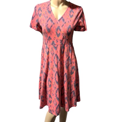Fresh Produce Pink Coral Ikat Print Stretch Dress Size M Medium Short Sleeve